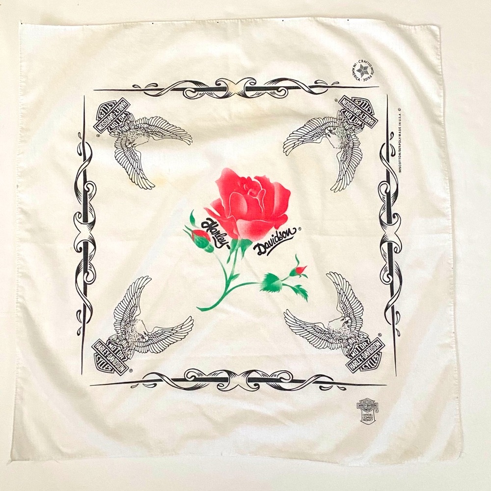 Harley-Davidson Bandana Rose Eagle White VTG HTF